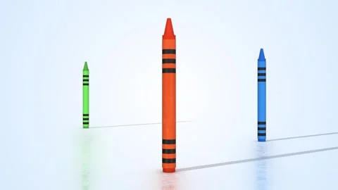 Crayons on a Light Reflective Floor. Stylized Colorful Crayons 3D Animation. 4K Stock Footage 308294243
