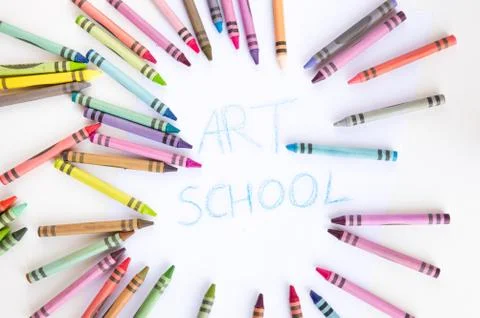 Crayons spread isolated on white background Stock Photos