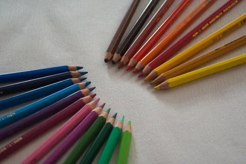 Crayons on the table 2 Stock Photos