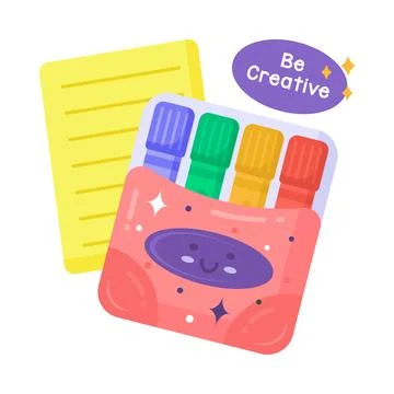 Crayons vector sticker, education modern simple flat design isolated on whi.. Stock Illustration