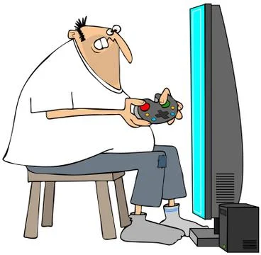 Crazed man playing video games. Stock Illustration