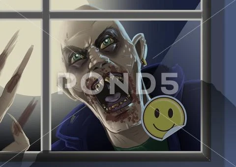 Crazed zombie in the window Stock Illustration