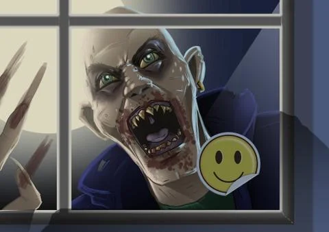 Crazed zombie in the window Stock Illustration