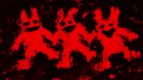 Crazy 2D animation of dancing rabbits. Demon hares from the darkness. Stock Footage 312888010