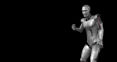 Crazy AI Robot Dancing. Making Headbanging. Alpha Channel. Stock Footage 256606009