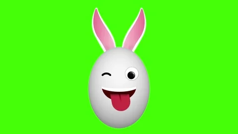 Crazy and funny facial expression cute easter bunny egg on green screen Stock Footage 306079155
