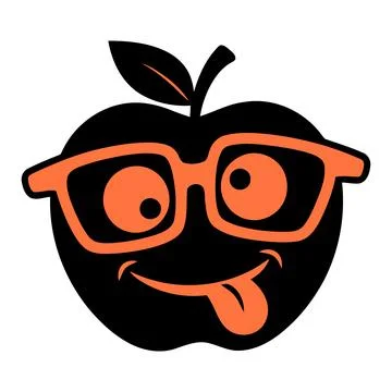 Crazy apple face wearing glasses silhouette vector illustration Stock Illustration
