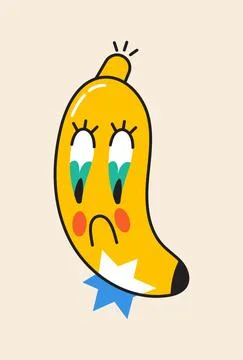 Crazy banana sticker vector. Abstract comic character with big angry eye Stock-Illustration