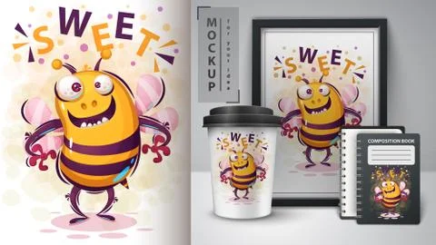 Crazy bee - mockup for your idea Stock Illustration