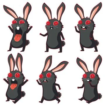 Crazy  black bunny in different poses set Stock Illustration