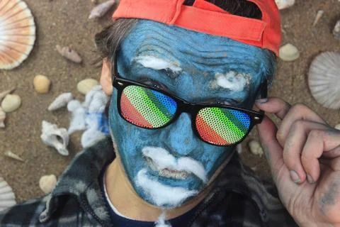 Crazy blue man Stock Photos