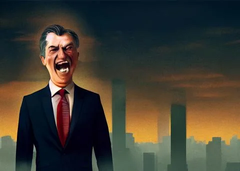 A crazy businessman is a ghost with a terrible rough face. Ilustración de archivo