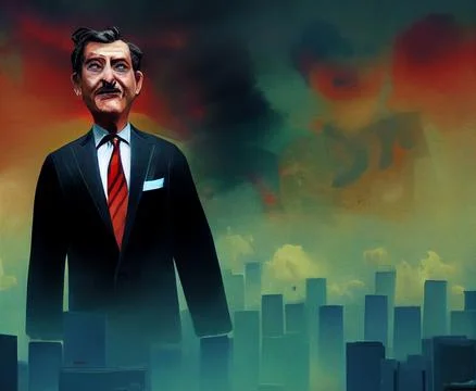 A crazy businessman is a ghost with a terrible rough face. Ilustración de archivo