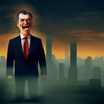 A crazy businessman is a ghost with a terrible rough face. Stock Illustration