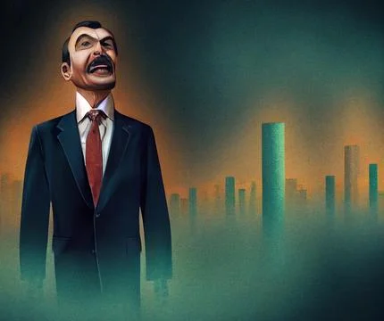A crazy businessman is a ghost with a terrible rough face. Illustrazione stock