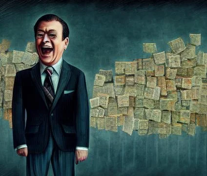A crazy businessman is a ghost with a terrible rough face. Ilustración de archivo