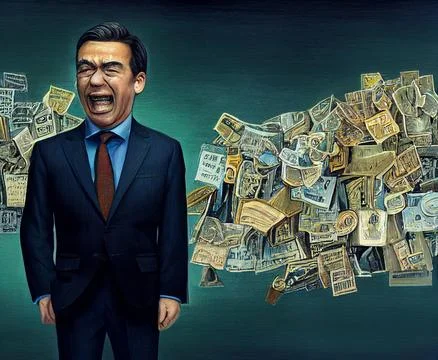 A crazy businessman is a ghost with a terrible rough face. Ilustración de archivo
