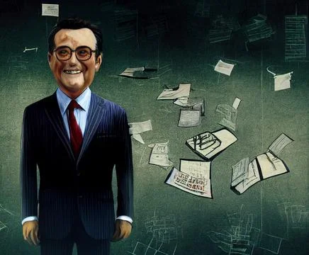 A crazy businessman is a ghost with a terrible rough face. Illustrazione stock