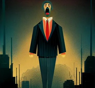 A crazy businessman is a ghost with a terrible rough face. Ilustración de archivo