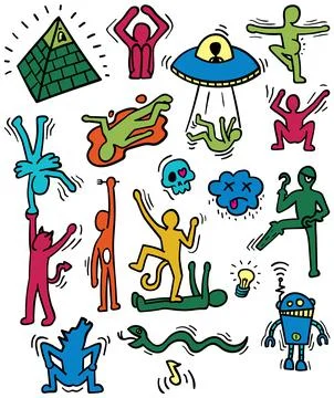 Crazy Cartoon Characters Set Stockillustratie