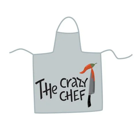 The crazy chef lettering sing on apron, cookware. Handwriting quotes, vector Stock Illustration
