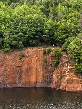 Crazy cliff jumpers Stock Photos