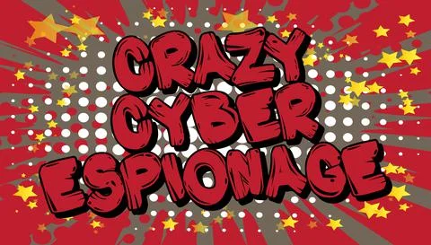 Crazy Cyber Espionage. Comic book word text on abstract comics background. Re Illustrazione stock