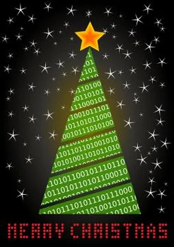 Crazy digital Christmas tree with a needle made of binary code. The red LEDs Stockillustratie