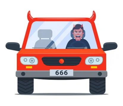 Crazy driver in a damn car. aggressive driving. Stock Illustration