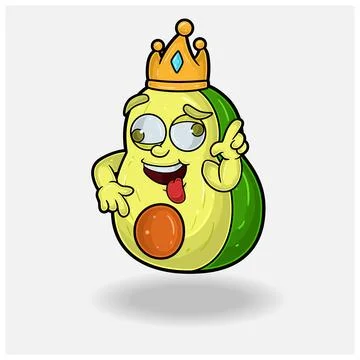 Crazy expression with Avocado Fruit Crown Mascot Character Cartoon. Stock Illustration
