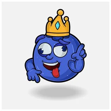 Crazy expression with Blueberry Fruit Crown Mascot Character Cartoon. Stock Illustration