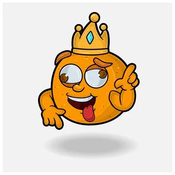 Crazy expression with Orange Fruit Crown Mascot Character Cartoon. Stock Illustration