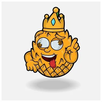 Crazy expression with Pineapple Fruit Crown Mascot Character Cartoon. Stock Illustration