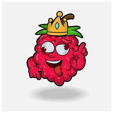 Crazy expression with Raspberry Fruit Crown Mascot Character Cartoon. Stock Illustration