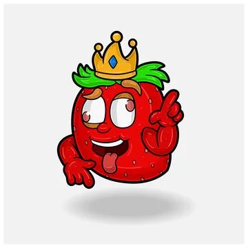 Crazy expression with Strawberry Fruit Crown Mascot Character Cartoon. Stock Illustration