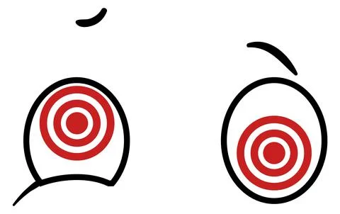 Crazy eyes with hypnotic red concentric circles. Comic icon Stock Illustration