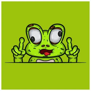 Crazy Face Expression With Frog Cartoon. Stock Illustration