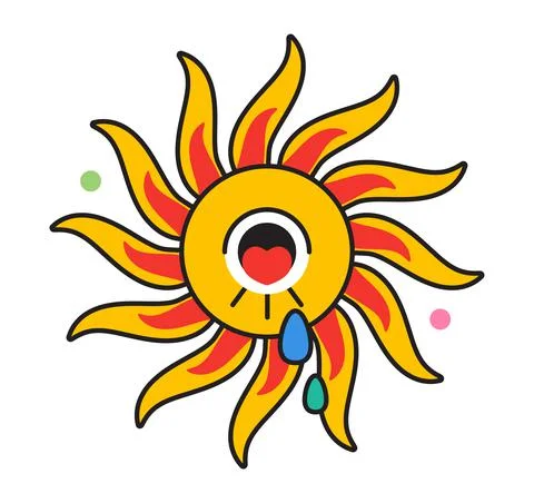 Crazy face sticker vector. Abstract comic character with big angry eye Illustrazione stock