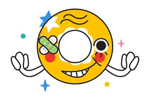 Crazy face sticker vector. Abstract comic character with big angry eye Stock Illustration