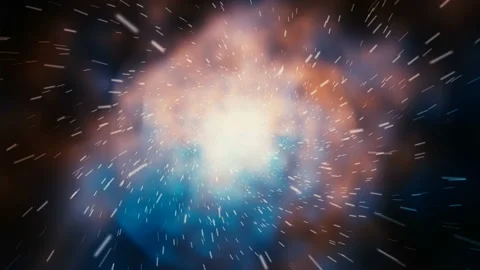 Crazy fast flight in hyperspace of space among nebulae and stars with flares in Stock Footage 85905982