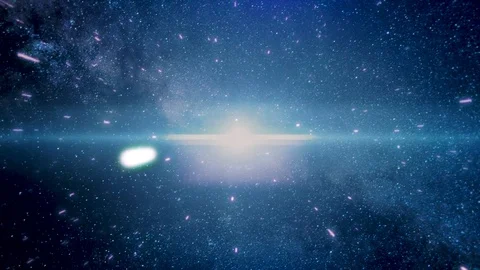 Crazy fast flight in hyperspace of space among nebulae and blue stars and black Video stock 104873848