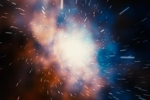 Crazy fast flight in hyperspace of space among nebulae and stars with flares  Stock Photos