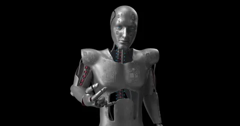 Crazy Futuristic Robot Dancing. Making Headbanging. Alpha Channel. Stock Footage 256609208