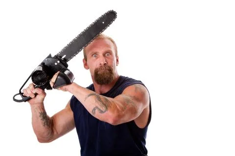 Crazy guy with chainsaw Stock Photos