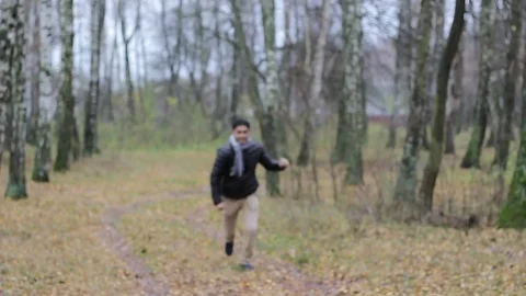 Crazy guy running, jumping, happy, having fun Stock Footage 82255556