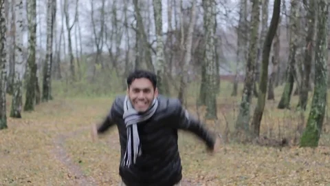 Crazy guy running, jumping, happy, having fun Video stock 82416472