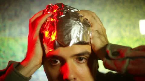 Crazy guy tin foil hat insane Stock-Footage 12416971