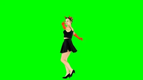 Crazy Halloween Devil Dancer Green Screen Stock Footage 101436795