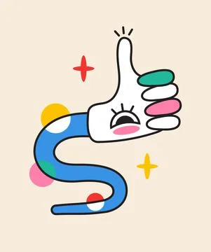 Crazy like hand, thumb up sticker vector. Abstract comic character with big a Stock Illustration