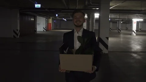 Crazy Happy Smiling Corporate Worker Leaving his Job and Gets Fired. Stock Footage 97067802
